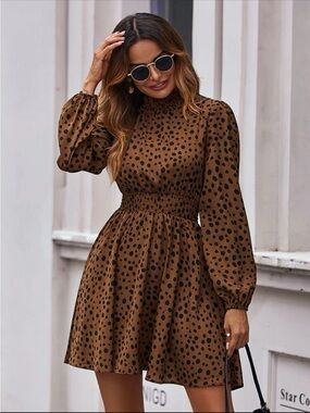SHEIN Brown Dress with Black Spot Print